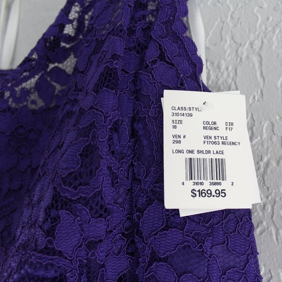 David's Bridal Long One Shoulder Lace Dress sz 18 Regency Purple elegant classy - Picture 9 of 12